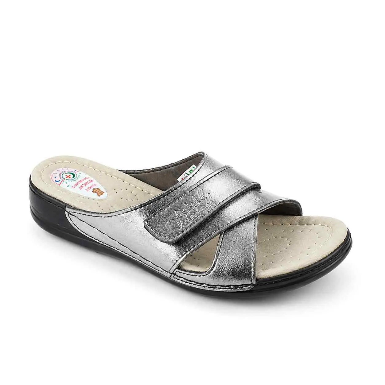 Sandale medicale Confort pour femme 500 gris nickel.................